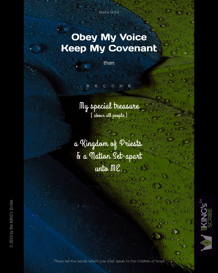 Exodus 19v56, “Obey My Voice. Keep My Covenant. Then become My special treasure {above all people} — a Kingdom of Priests & a  Nation set-apart unto Me.” The base of the design holds these words, “These are the words which you shall speak to the children of Israel.”